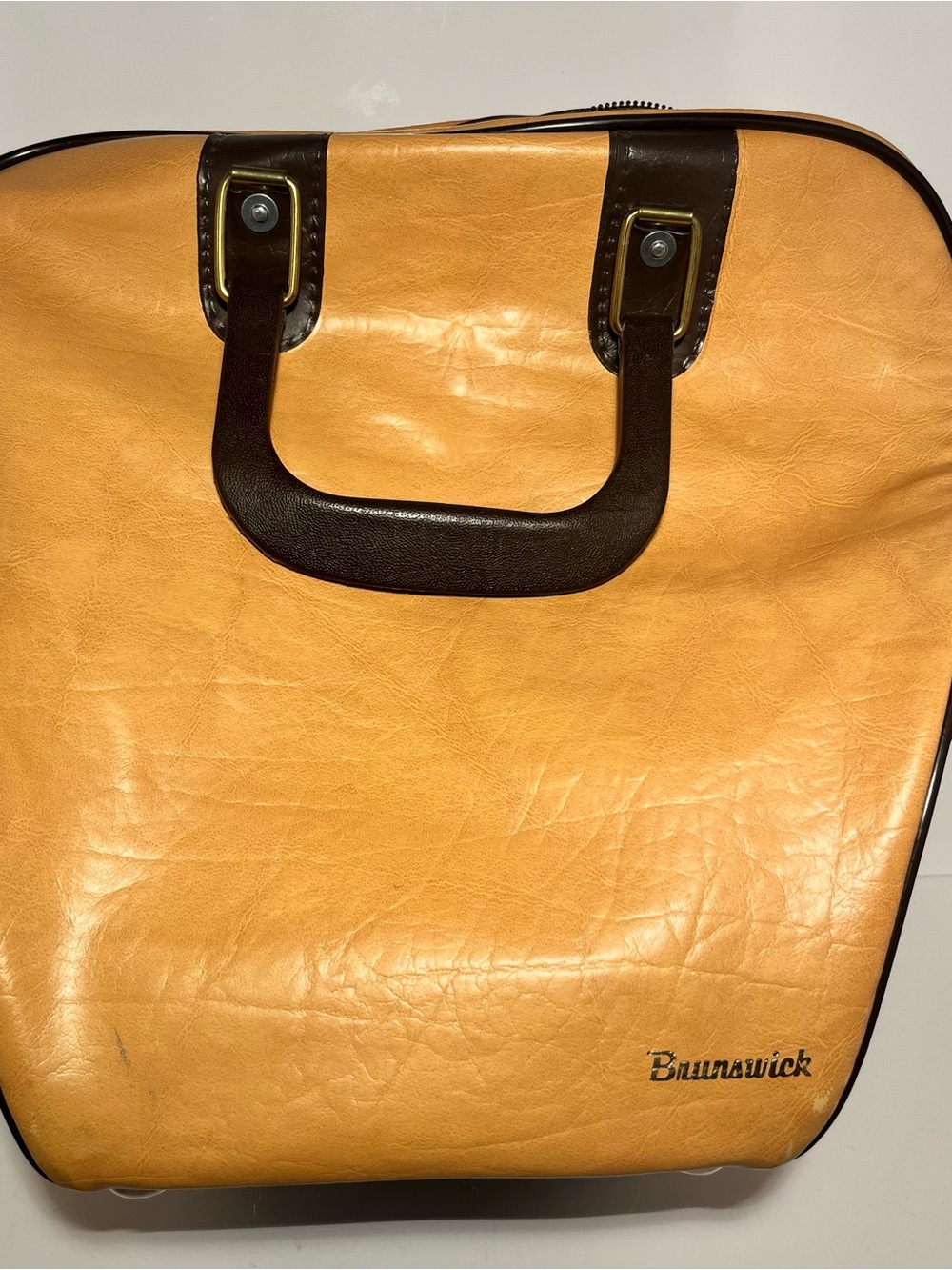 Men's Tan and Dark Brown Leather Bowling Bag